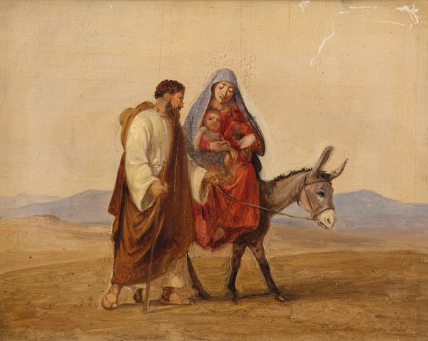 The Holy Family on the run. Sketch by Wilhelm Marstrand - Hand-Painted Oil Painting Reproduction