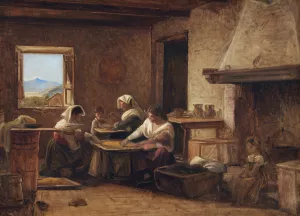 Women Working in the Kitchen of a Farmhouse near Olevano, Italy by Wilhelm Marstrand Oil Painting