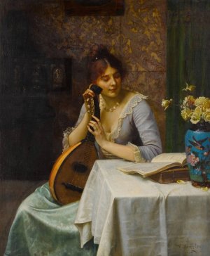 Studying Sheet Music by Wilhelm Menzler Oil Painting