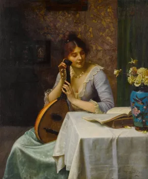 Studying Sheet Music Oil painting by Wilhelm Menzler