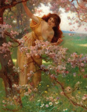 The Blossoming Tree in the Garden by Wilhelm Menzler Oil Painting
