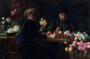 Ladies at a Flower-table by Wilhelm Peters Oil Painting