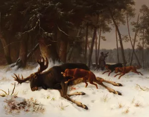 Der erlegte Elch by Wilhelm Reinhardt Oil Painting