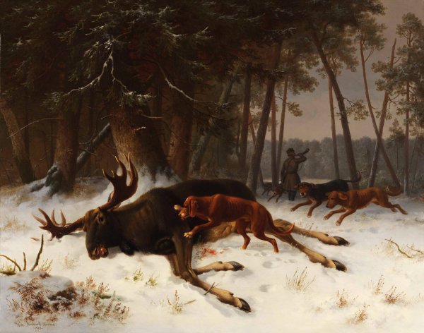 Der erlegte Elch  by Wilhelm Reinhardt - Hand-Painted Oil Painting Reproduction