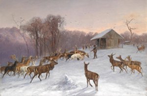 Futterung von Dam- und Rotwild im Winter by Wilhelm Richter Oil Painting