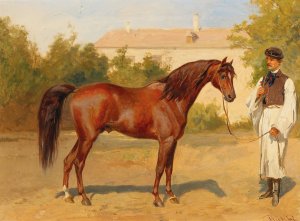 Racehorse with Hungarian Groom by Wilhelm Richter Oil Painting
