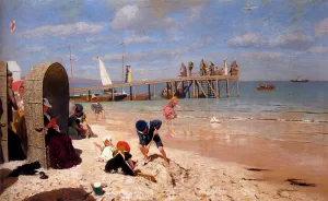 A Sunny Day At The Beach by Wilhelm Simmler Oil Painting