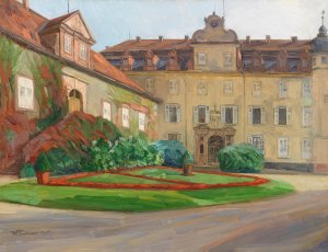 Schloshof in Baden-Baden im September by Wilhelm Trubner Oil Painting
