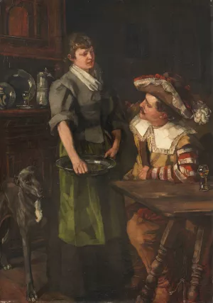 Zechender Landsknecht mit Serviermadchen by Wilhelm Trubner Oil Painting