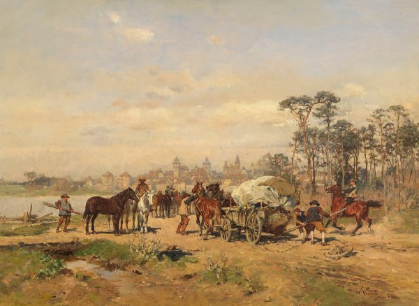 Achsbruch auf der Strase nach Rothenburg  by Wilhelm Velten - Hand-Painted Oil Painting Reproduction
