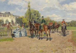 Jagdgesellschaft vor dem Schloss Oil painting by Wilhelm Velten