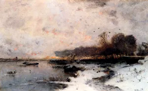 A Winter River Landscape at Sunset by Wilhelm Von Gegerfelt - Oil Painting Reproduction