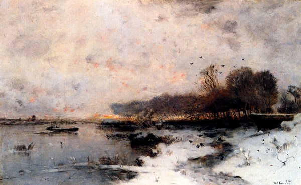 Main Product Photo of A Winter River Landscape At Sunset Painting by Wilhelm Von Gegerfelt