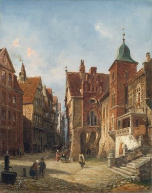 Street in Hamburg. Study in Architecture by Wilhelm Von Hanno Oil Painting