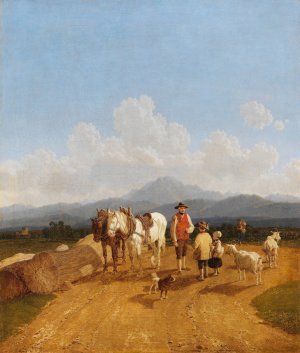 Bauer und Hirtenkinder in oberbayerischer Voralpenlandschaft by Wilhelm Von Kobell Oil Painting