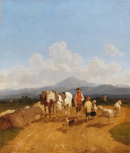Bauer und Hirtenkinder in oberbayerischer Voralpenlandschaft  by Wilhelm Von Kobell - Hand-Painted Oil Painting Reproduction