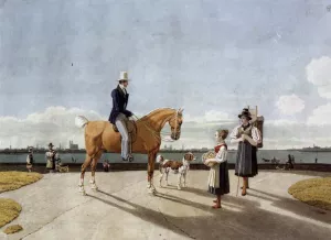 Gentleman on Horseback and Country Girl on the Banks of the Isar near Munich by Wilhelm Von Kobell - Oil Painting Reproduction