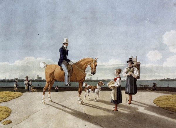 Gentleman on Horseback and Country Girl on the Banks of the Isar near Munich by Wilhelm Von Kobell - Hand-Painted Oil Painting Reproduction