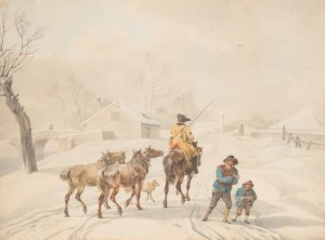 Postilion on Horse in a Winter Landscape by Wilhelm Von Kobell Oil Painting