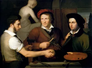 Self-Portrait With Brother Rudolph And Bertel Thorvaldsen painting by Wilhelm Von Schadow