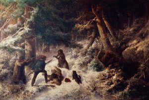 Bear-Hunting in the Winter by Wilhelm Wallander Oil Painting