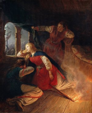 Signe Seeks Death in the Flames of Her Bower by Wilhelm Wallander Oil Painting