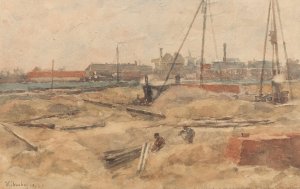 Bouwterrein bij het Wilhelmina Gasthuis by Wilhelmus Johannes Steenhoff Oil Painting