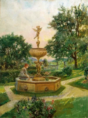 Spring Fountain by Will Hicok Low Oil Painting