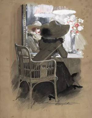 Portrait of a Woman Seated at a Table by Will Houghton Oil Painting