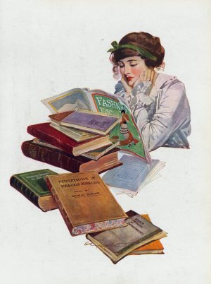 The book worm and her favorite book by Will Houghton Oil Painting