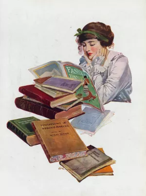The book worm and her favorite book by Will Houghton Oil Painting