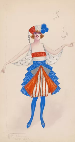 Costume for girls in red, white, and blue by Will R. Barnes Oil Painting
