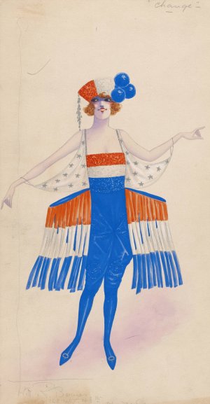 Costume for girls in red, white, and blue Oil painting by Will R. Barnes