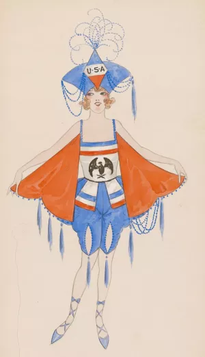 Costume for girls in red, white, and blue by Will R. Barnes Oil Painting