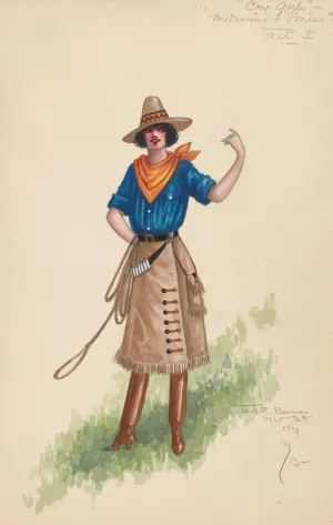 Cow Girls-Act I by Will R. Barnes Oil Painting