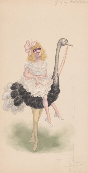 Girls on Ostriches by Will R. Barnes Oil Painting
