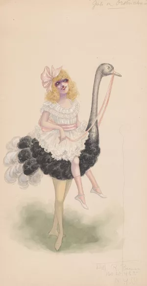 Girls on Ostriches by Will R. Barnes Oil Painting