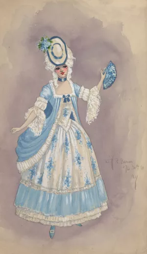 Woman in white and light blue dress by Will R. Barnes Oil Painting