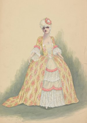 Woman in yellow, white, and pink dress by Will R. Barnes Oil Painting