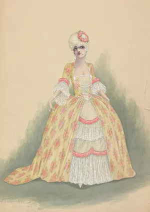 Woman in yellow, white, and pink dress by Will R. Barnes Oil Painting