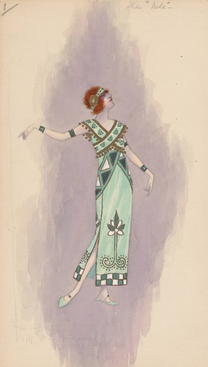 Woman's costume; Long green dress, 1 by Will R. Barnes Oil Painting