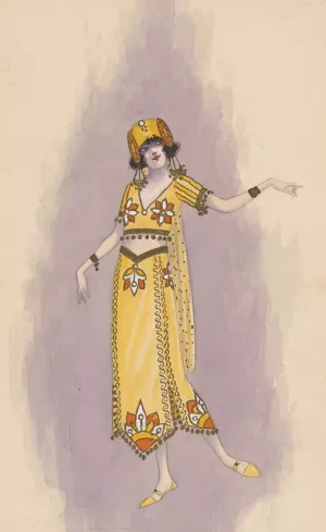 Woman's costume; Long yellow skirt, 4 by Will R. Barnes Oil Painting