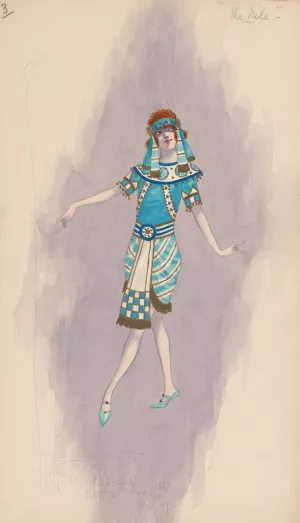 Woman's costume; Short blue dress, 3 by Will R. Barnes Oil Painting
