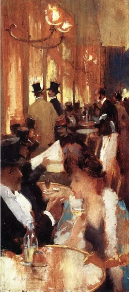 Au Cafe by Willard Leroy Metcalf Oil Painting