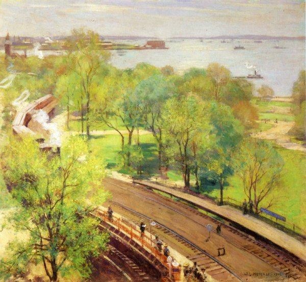Main Product Photo of Battery Park - Spring Painting by Willard Leroy Metcalf