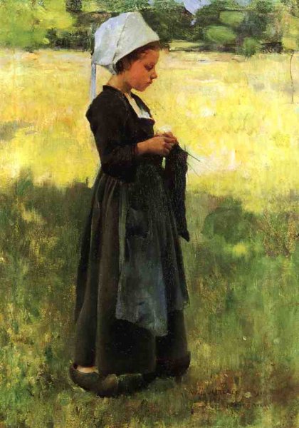 Breton Girl by Willard Leroy Metcalf - Hand-Painted Oil Painting Reproduction