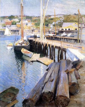 Fish Wharves - Gloucester Oil Painting by Willard Leroy Metcalf - Bestsellers