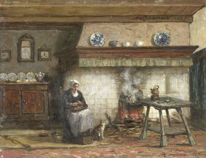 Interior of a Cottage in Scheveningen by Willem Adriaan Alexander Liernur Oil Painting