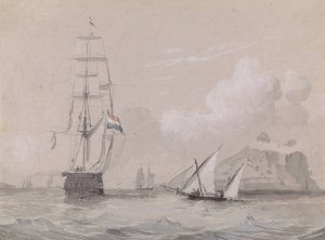 Hollands zeilschip voor de kust van Gibraltar by Willem Anthonie Van Deventer Oil Painting