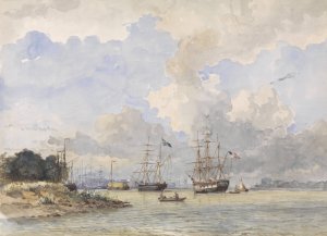 Maas voor Rotterdam, met een Amerikaans en Zweeds schip by Willem Anthonie Van Deventer Oil Painting